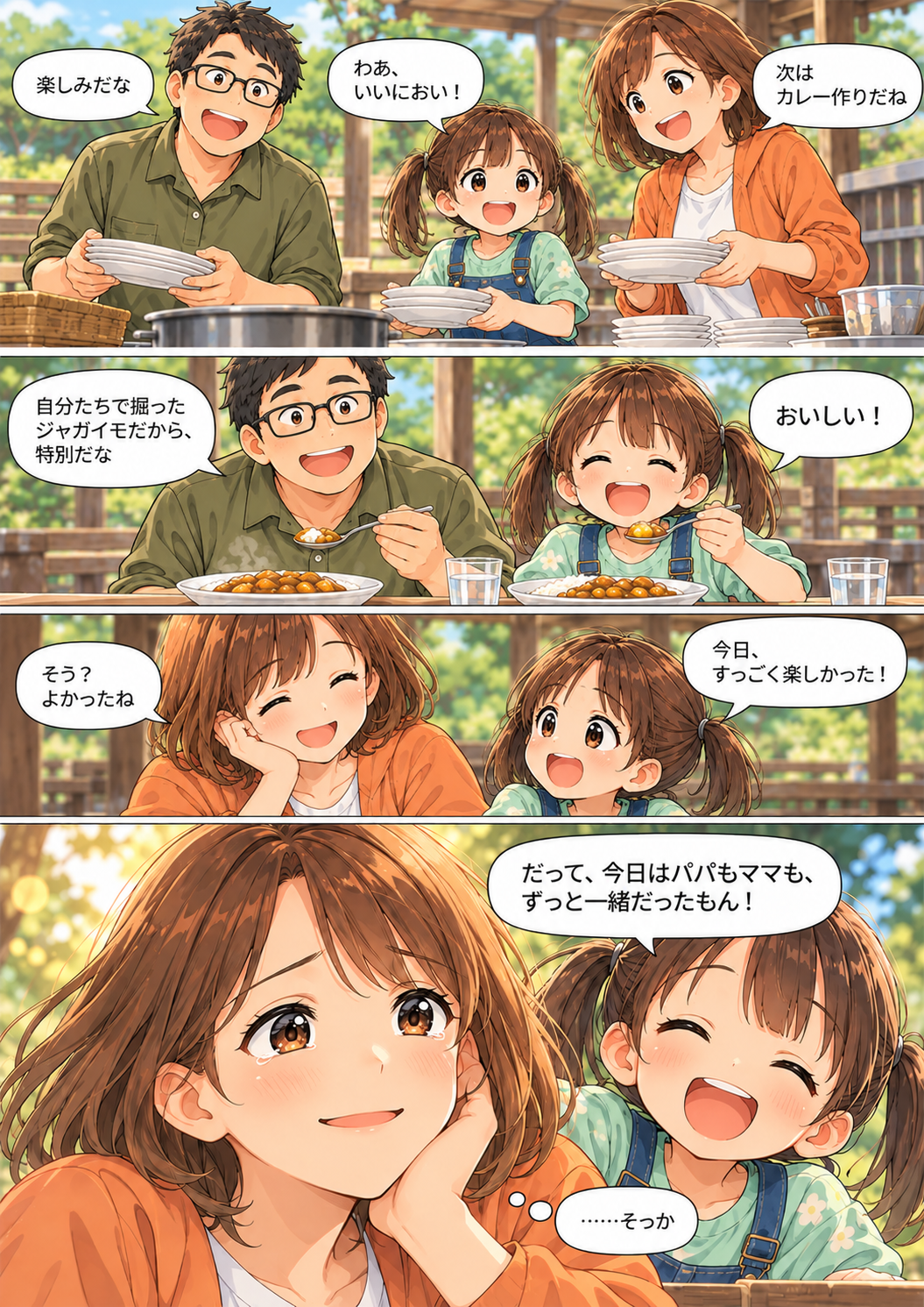 屋外でカレーを囲み、芽衣のひと言に理恵の心が動く。