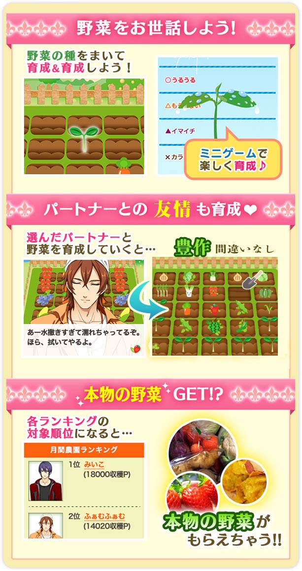 ゲーム内の野菜育成とキャラクター要素