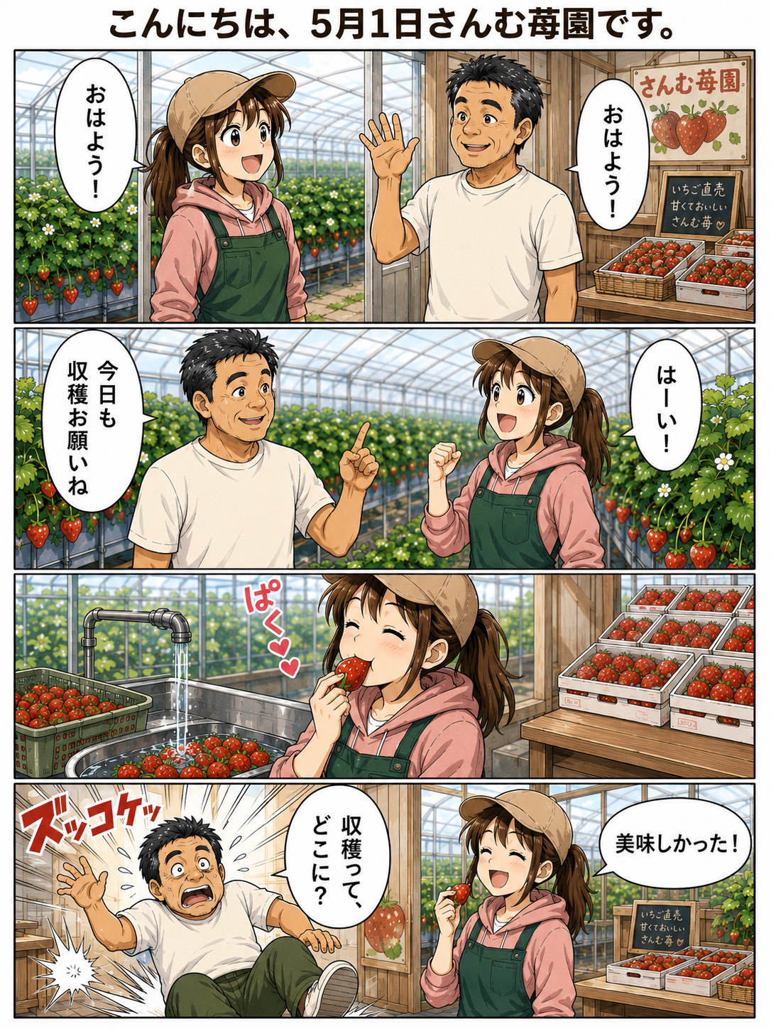 制作サンプル：さんむ苺園の4コマ漫画